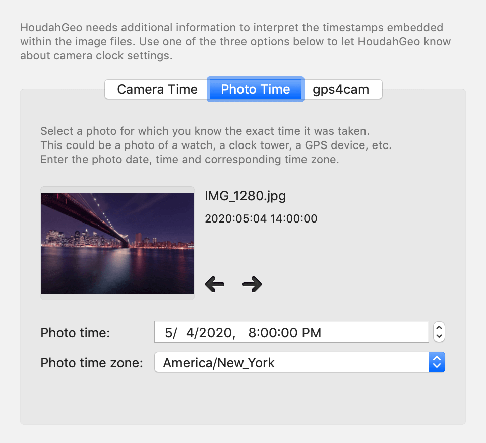 Screenshot: Photo time and timezone